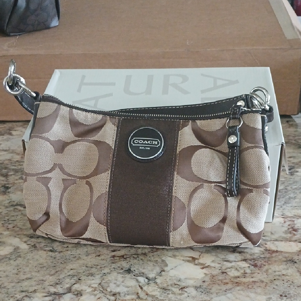 Coach Brown and Tan Signature Wristlet